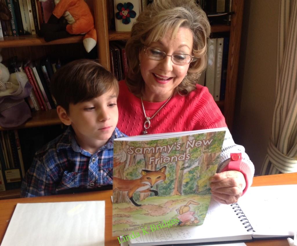 Grandma Linda reading to grandson, Sammy.